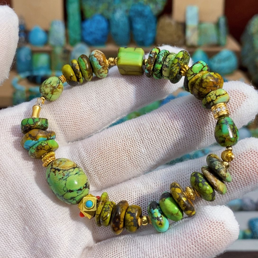 定制绿松石菜籽绿手串