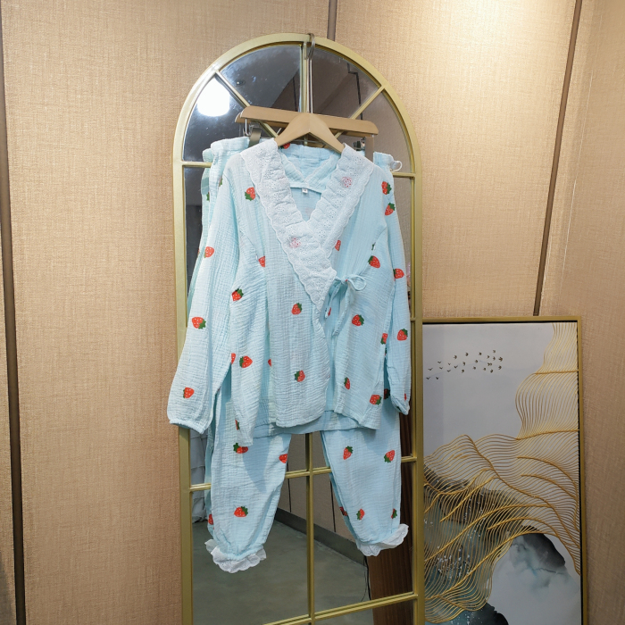 LC109孕妇蓝色月子服套装90-120 微瑕