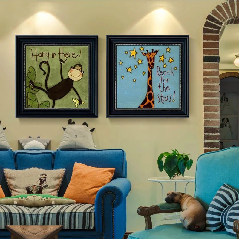 网红美式儿童房卧室装饰画小女孩男孩床头卡通画装饰画FR02