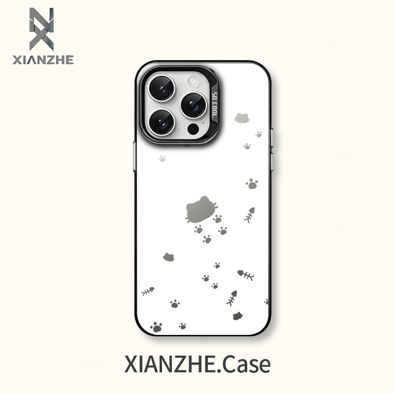 灰色小猫鱼骨彩银壳iPhone17/16/15华为OPPO小米全机型防摔手机壳
