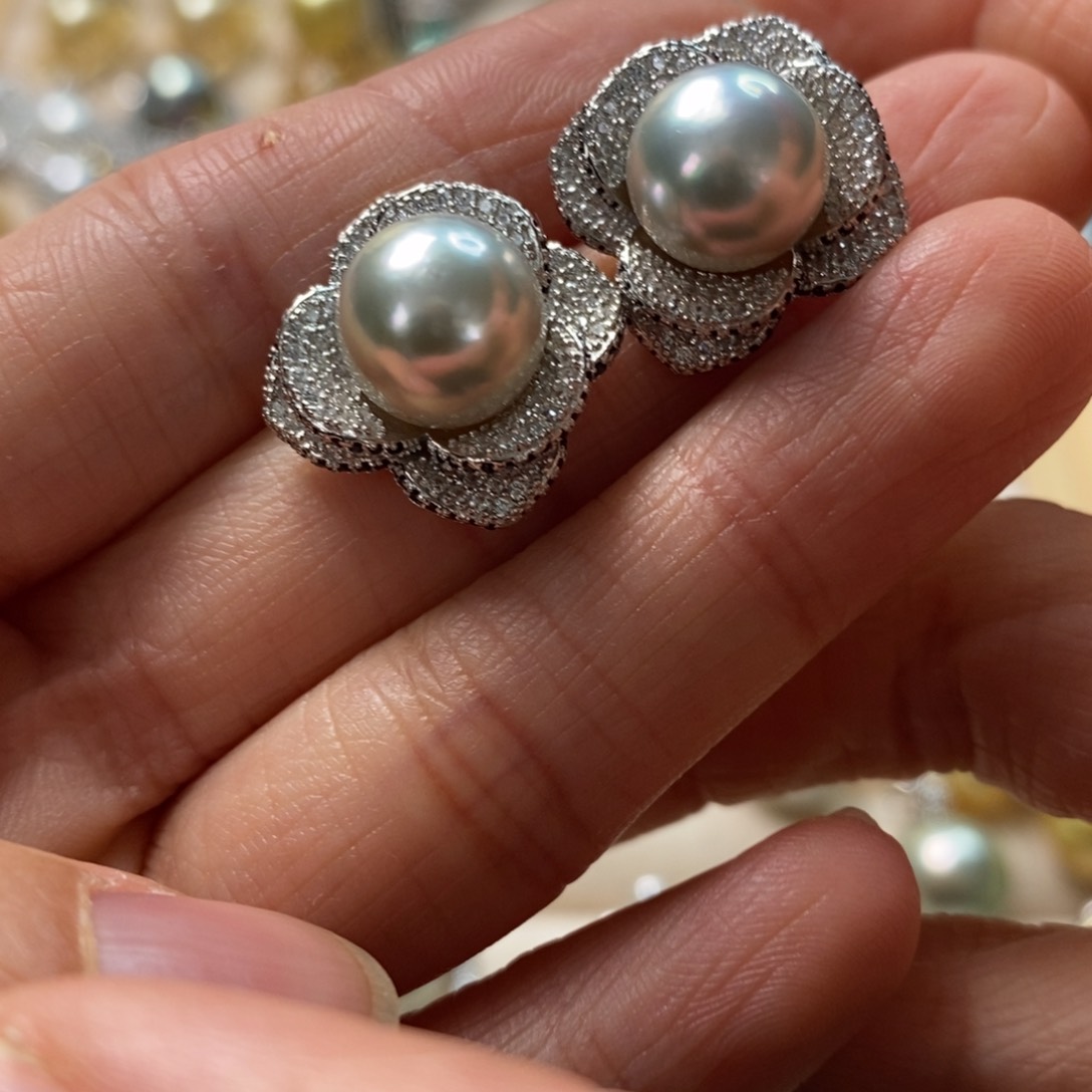 海水珍珠耳饰银S925镶嵌