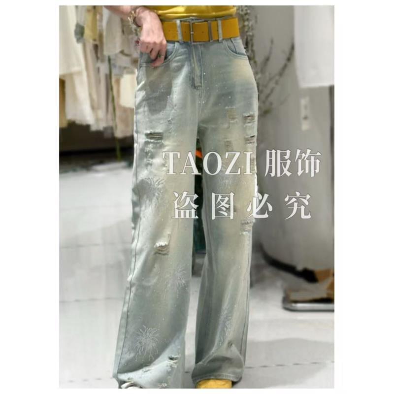 【桃子自制】10021 夏季新品烟花亮钻牛仔裤直筒裤