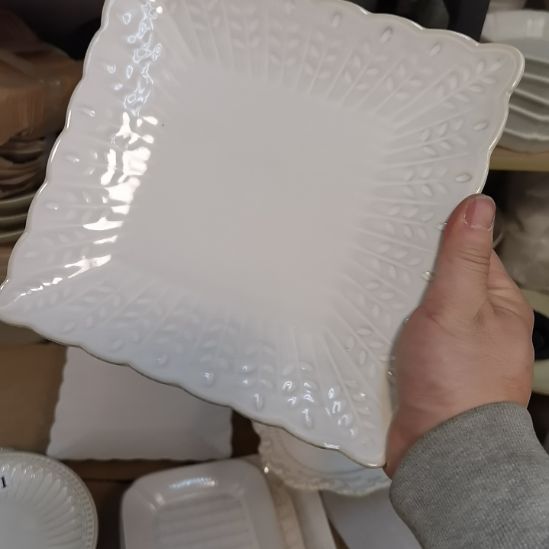 瓷片微瑕树叶方盘三个一组