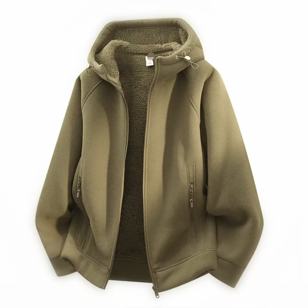 秋冬新款摇粒绒1000克加绒加厚抗风连帽百搭男女同穿外套77