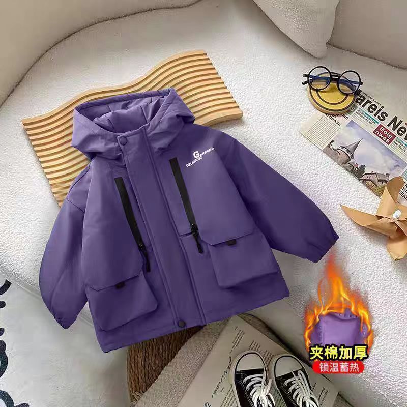 男童外套秋冬夹棉宝宝棉服时尚儿童洋气上衣中小童连帽男童冲锋衣