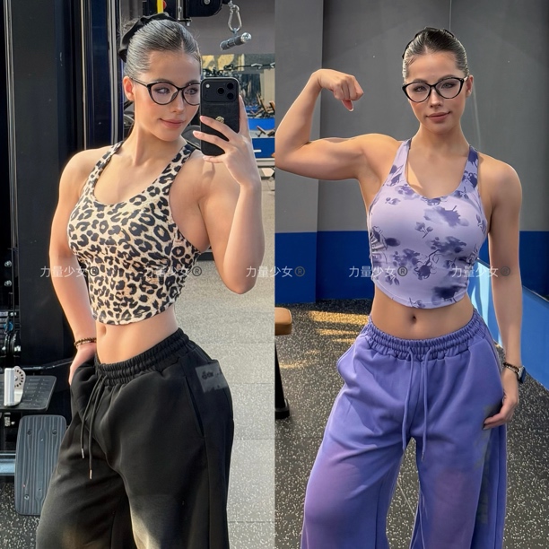 力量少女—欧美豹纹扎染高强度防震弧形显瘦运动内衣瑜伽美背上衣