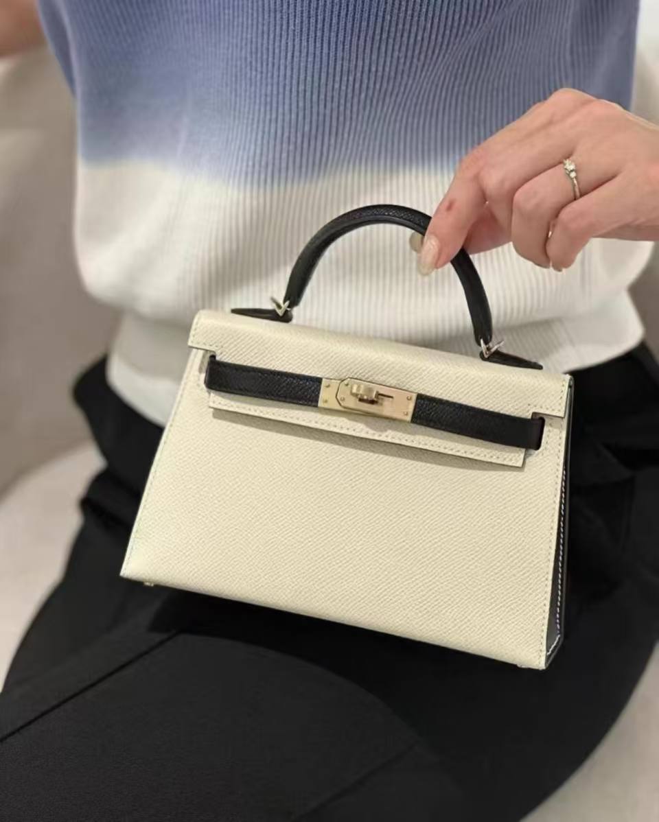 99新 Hermes/爱马仕 黑白熊猫拼色金扣  Mini kelly二代  Z刻