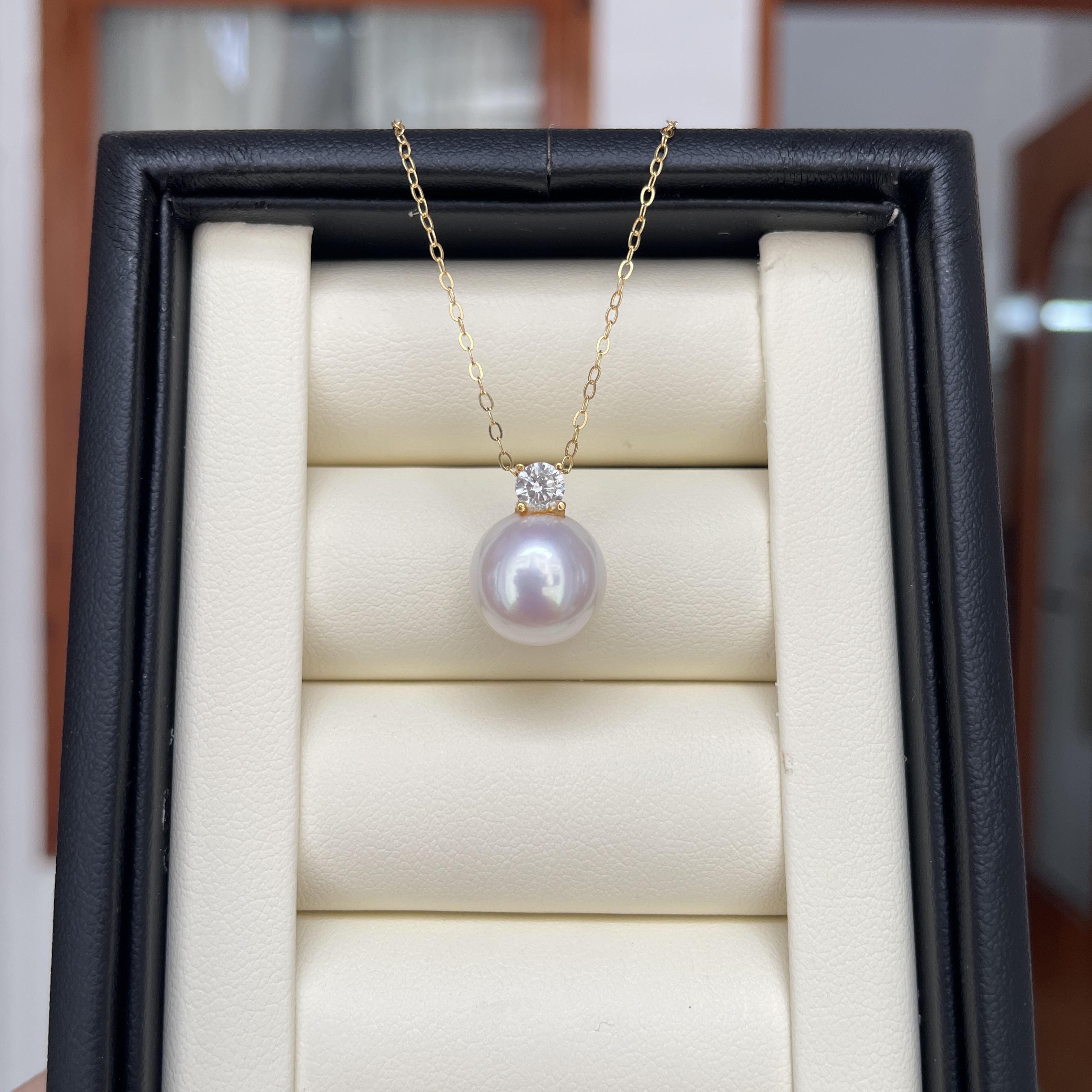 戴妃款金色11-12mm天然珍珠吊坠极强光正圆经典百搭时尚D7