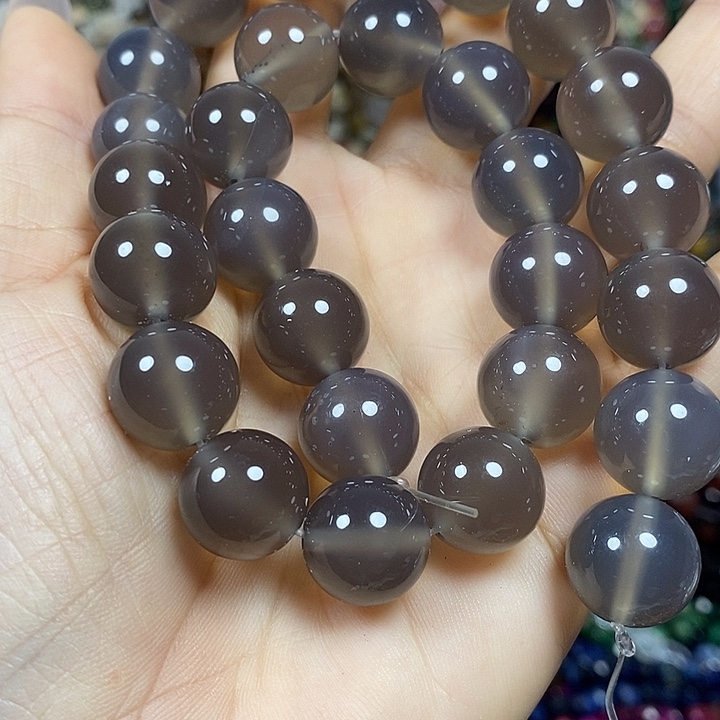 玛瑙/玉髓未镶嵌珠宝半成品A级高级灰玛瑙卡14mm