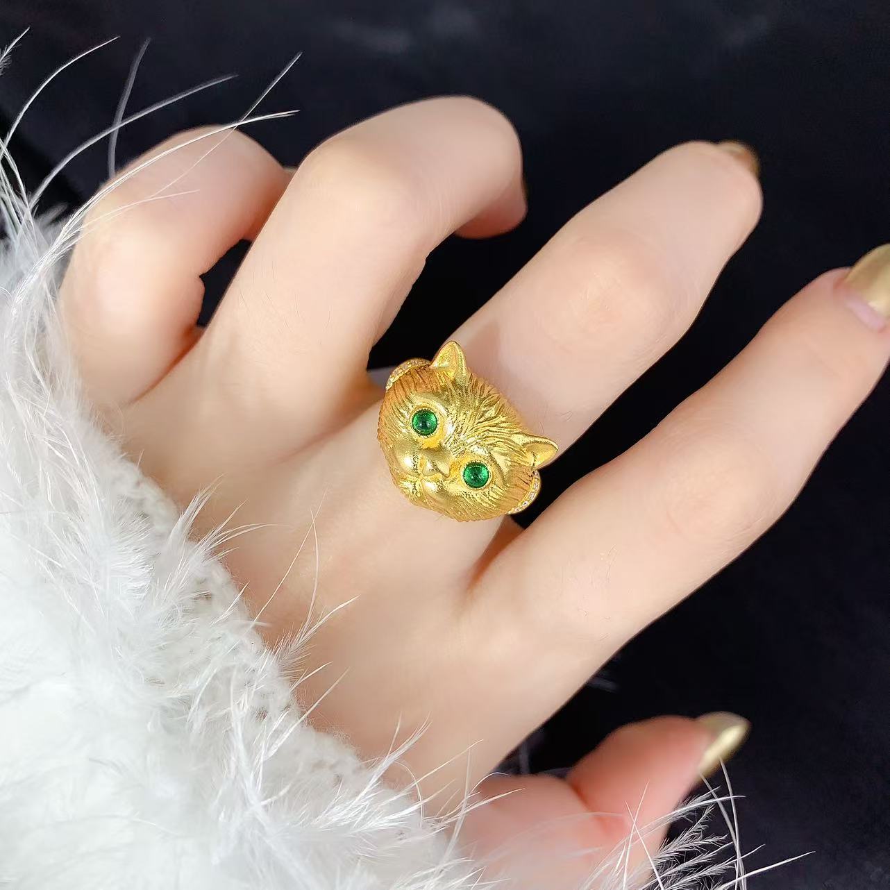 【新美源】足金999 镶嵌工艺 镶嵌猫咪活口戒10.92克（附加128）