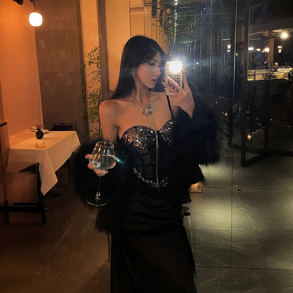 大码法式名媛尹千金亮片鱼骨吊带胸衣女春夏网红御姐洋气衣服女