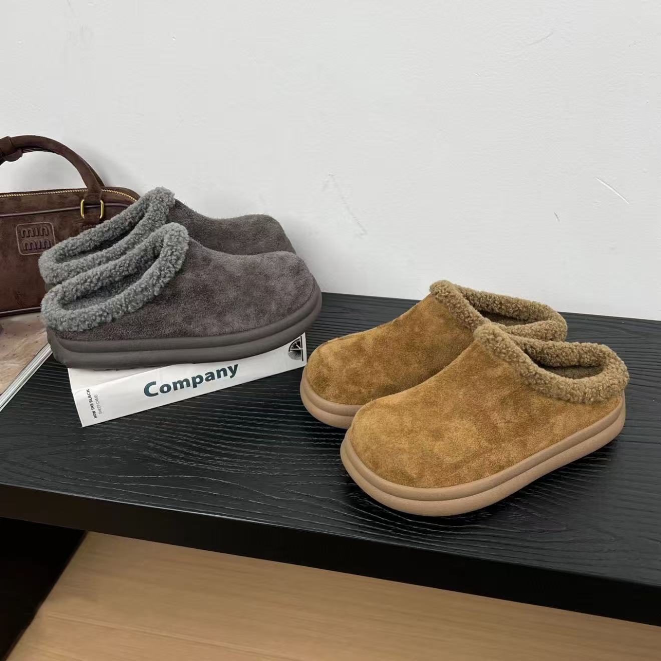 一脚蹬厚底勃肯鞋女2025新款秋冬季加绒保暖棉拖鞋外穿包头半拖鞋