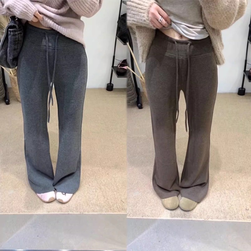 6~8运补 韩版时尚百搭显瘦高腰抽绳微喇加绒休闲裤女加厚长裤