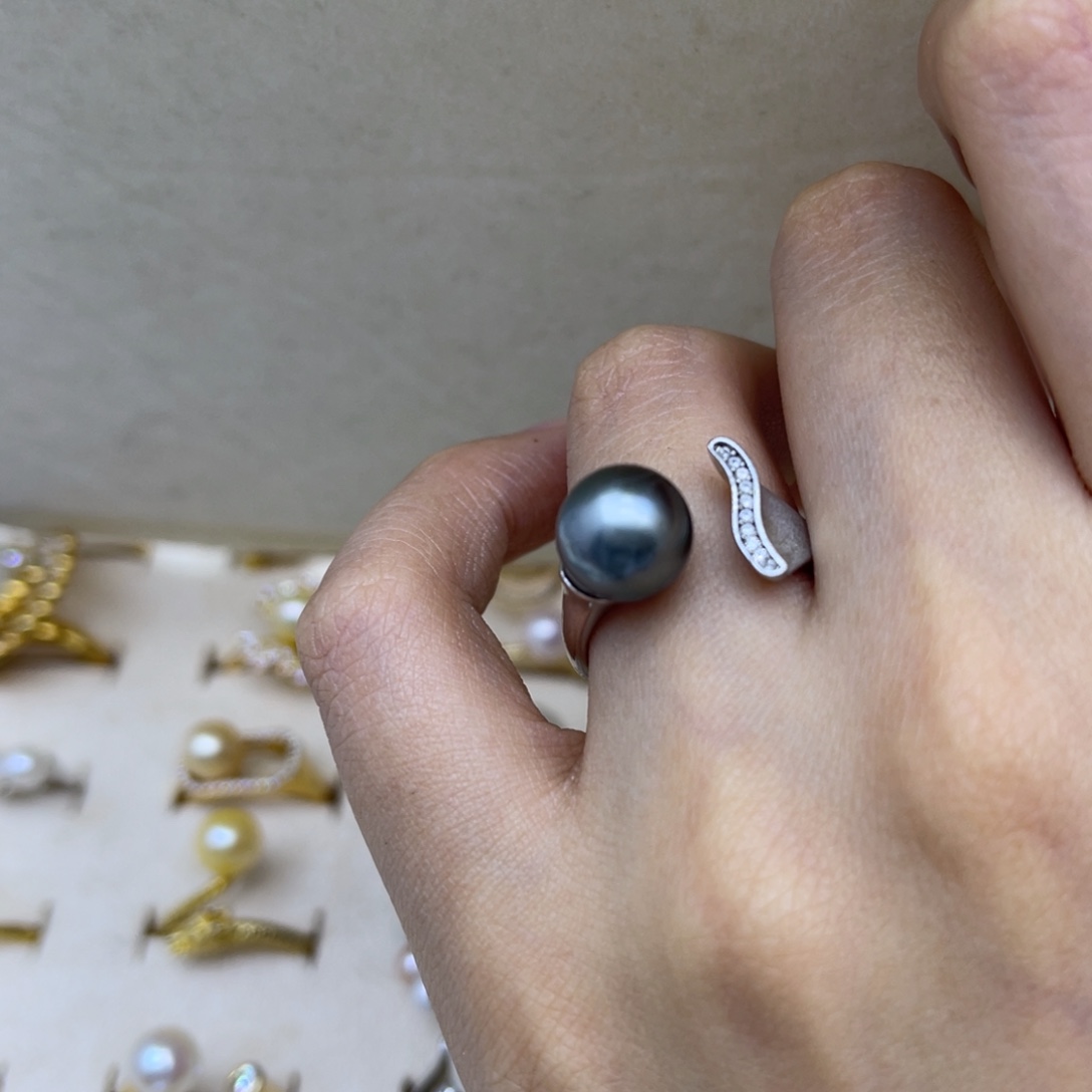 银S925镶嵌戒圈海水珍珠