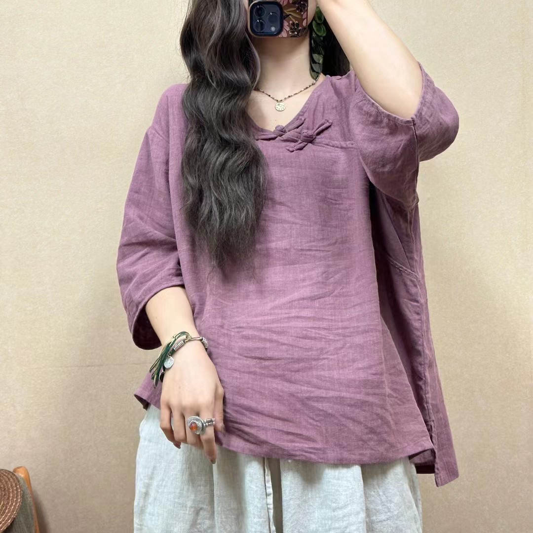 (老钱推荐)麻雀亚麻盘扣雨露麻小衫
