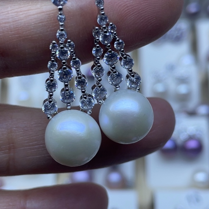 银S925镶嵌淡水珍珠耳饰