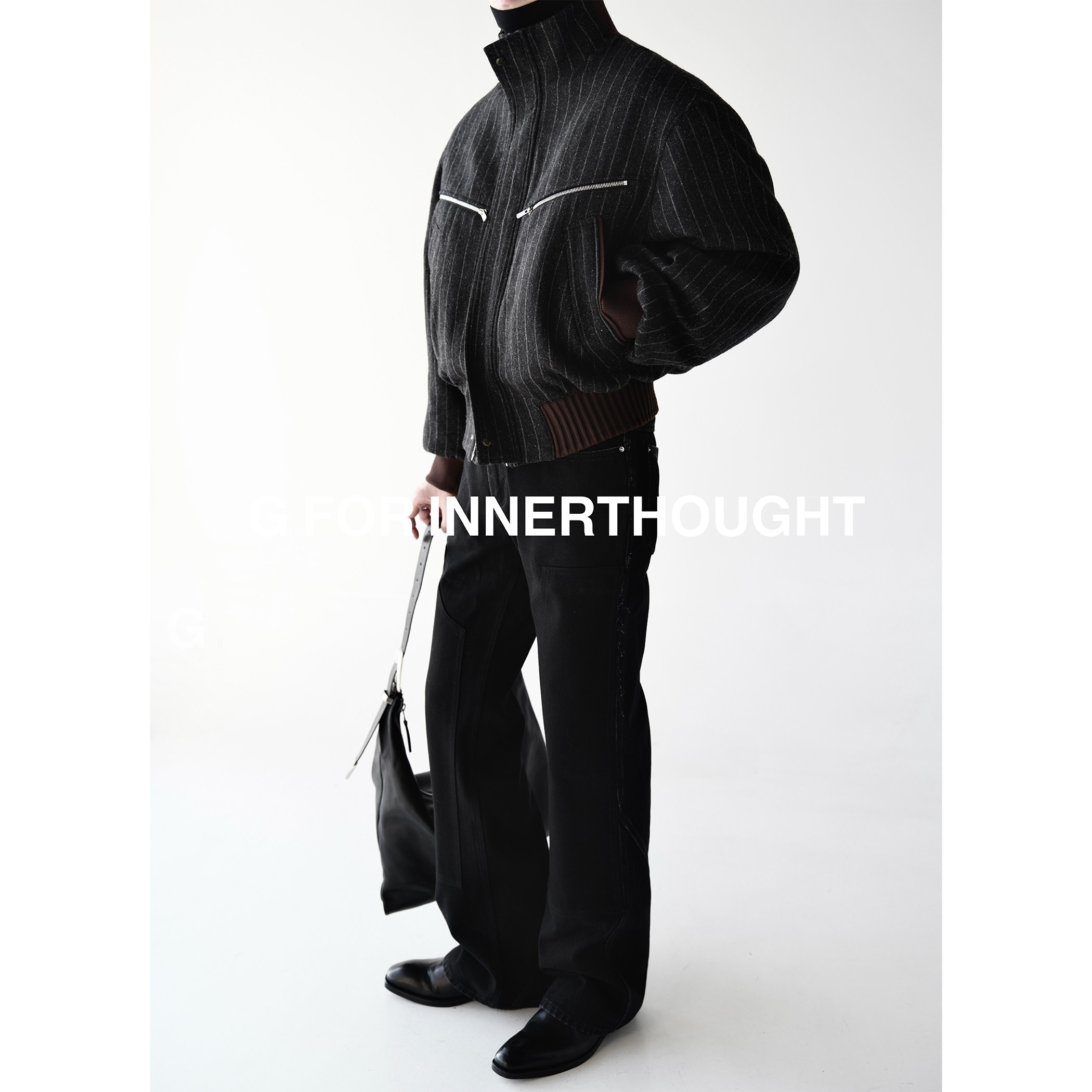 G FOR INNERTHOUGHT复古桑蚕丝羊毛粗花呢廓形立领棉服夹克外套冬