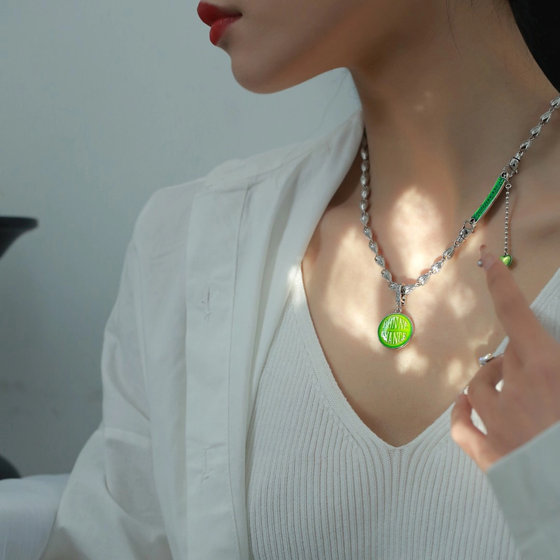 吊坠925银链子925银坠链均925银 柒 M0804 <好运圆牌>小众银吊坠