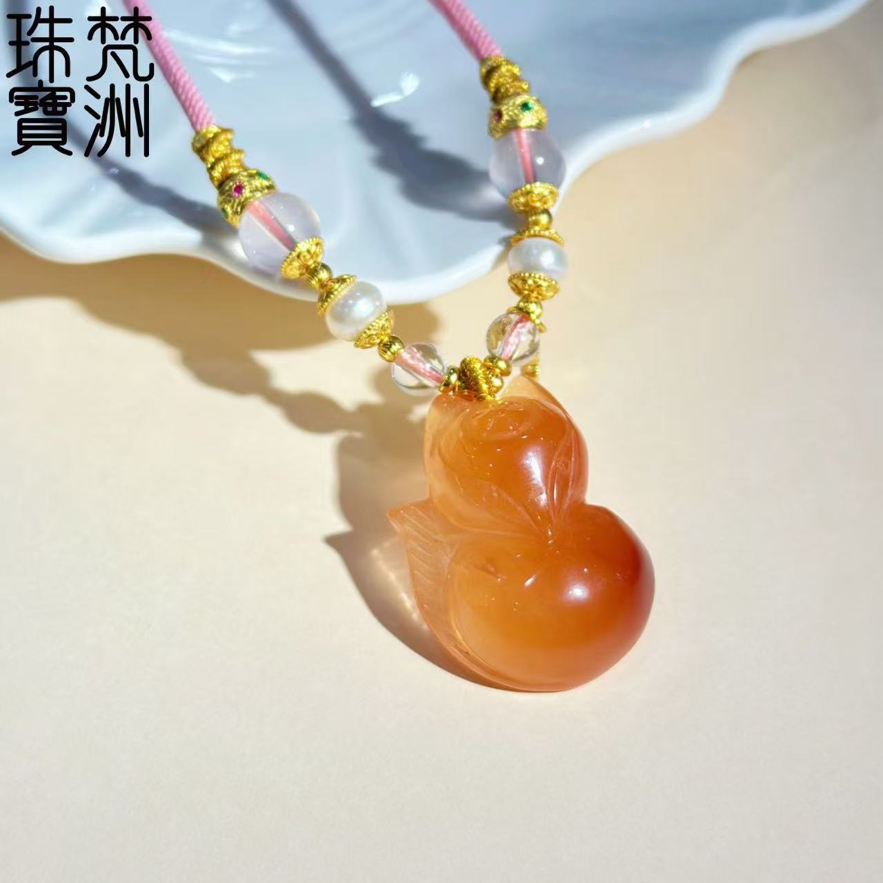 【梵洲】手工定制 狐狐 红兔毛 水晶吊坠 FZD4330-K 多样性发一