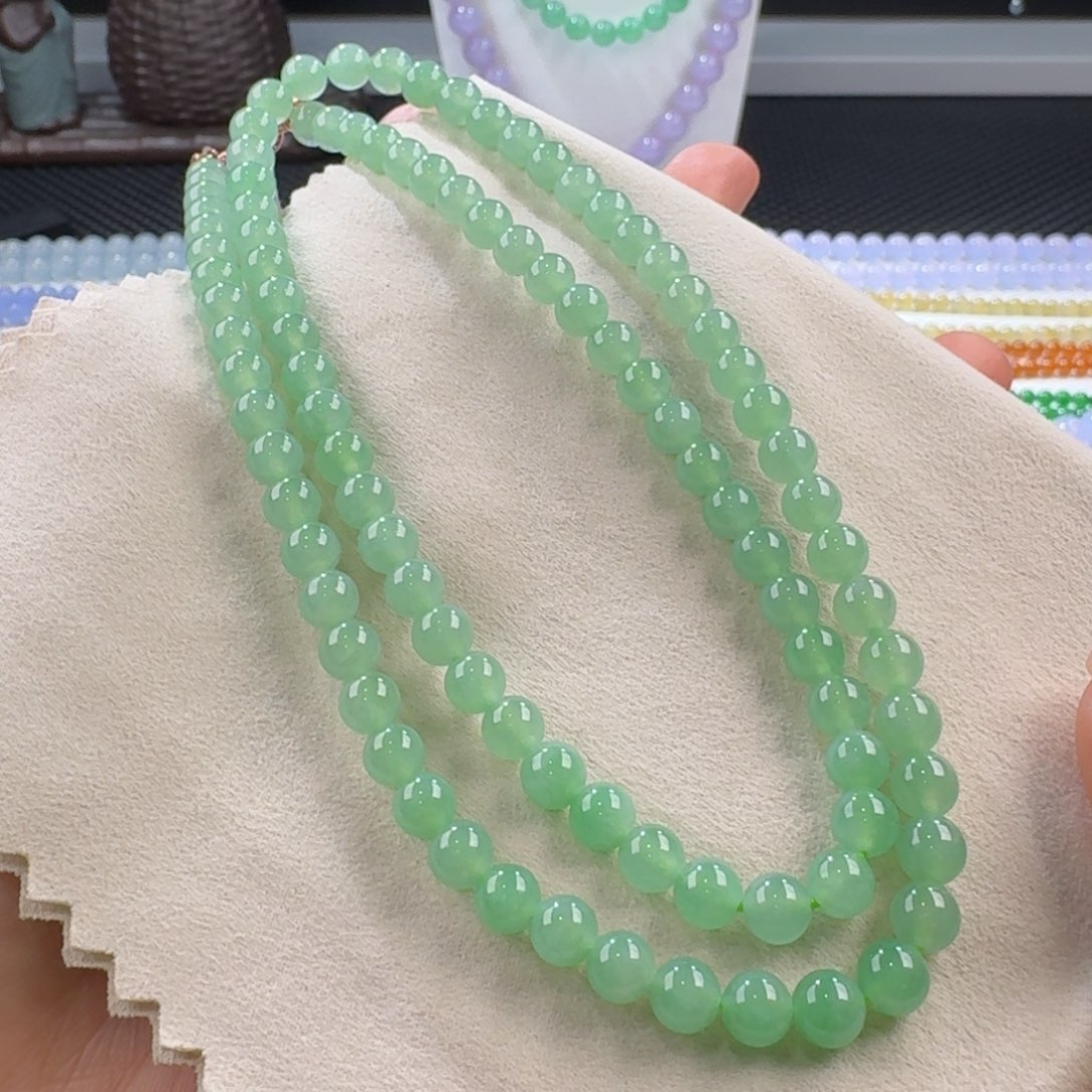 翡翠手链未镶嵌?*团葡萄绿长串6.3-6.5mm