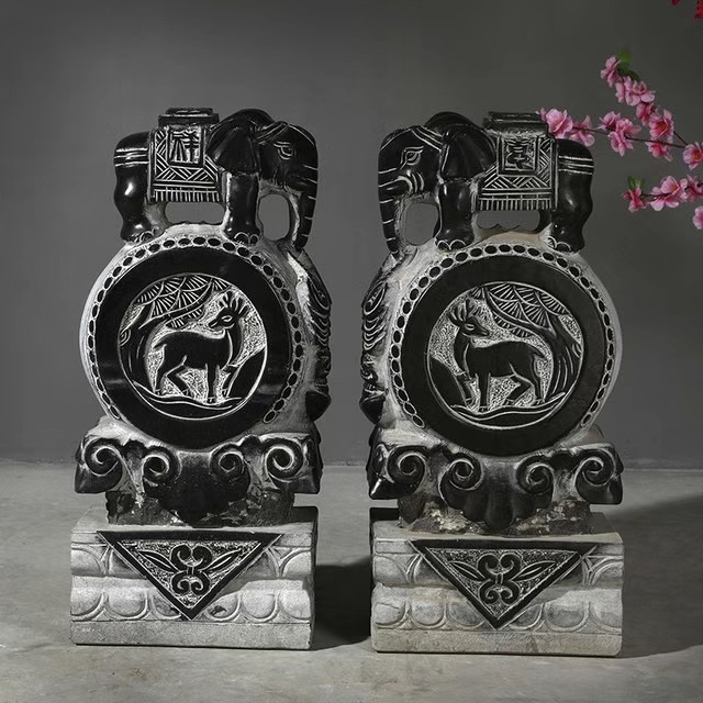 青石材质貔貅麒麟抱鼓卧室石门墩复古手工雕刻摆件玄关工艺品创意