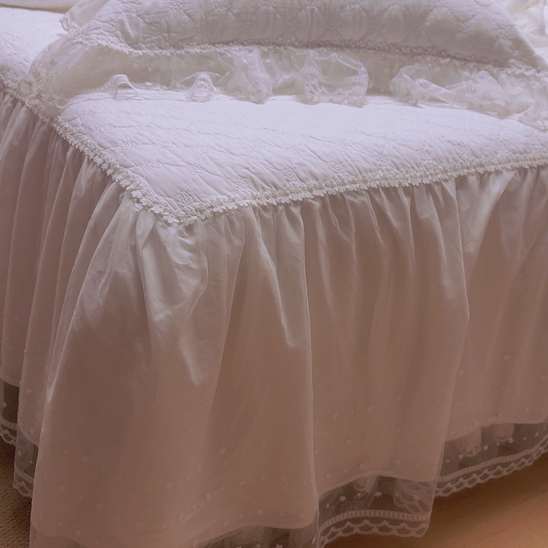 棉床裙三件套1.8米白色伊丽莎白