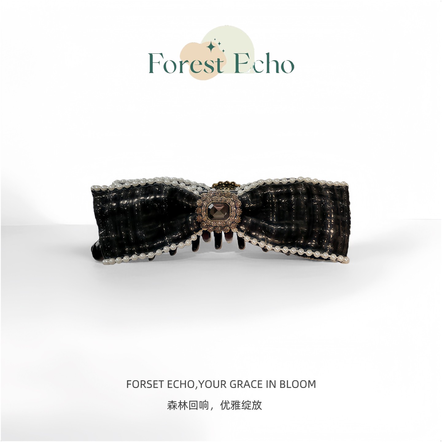 Forest Echo 韩国新款小香风水钻蝴蝶结竖夹马尾夹发饰女香蕉夹