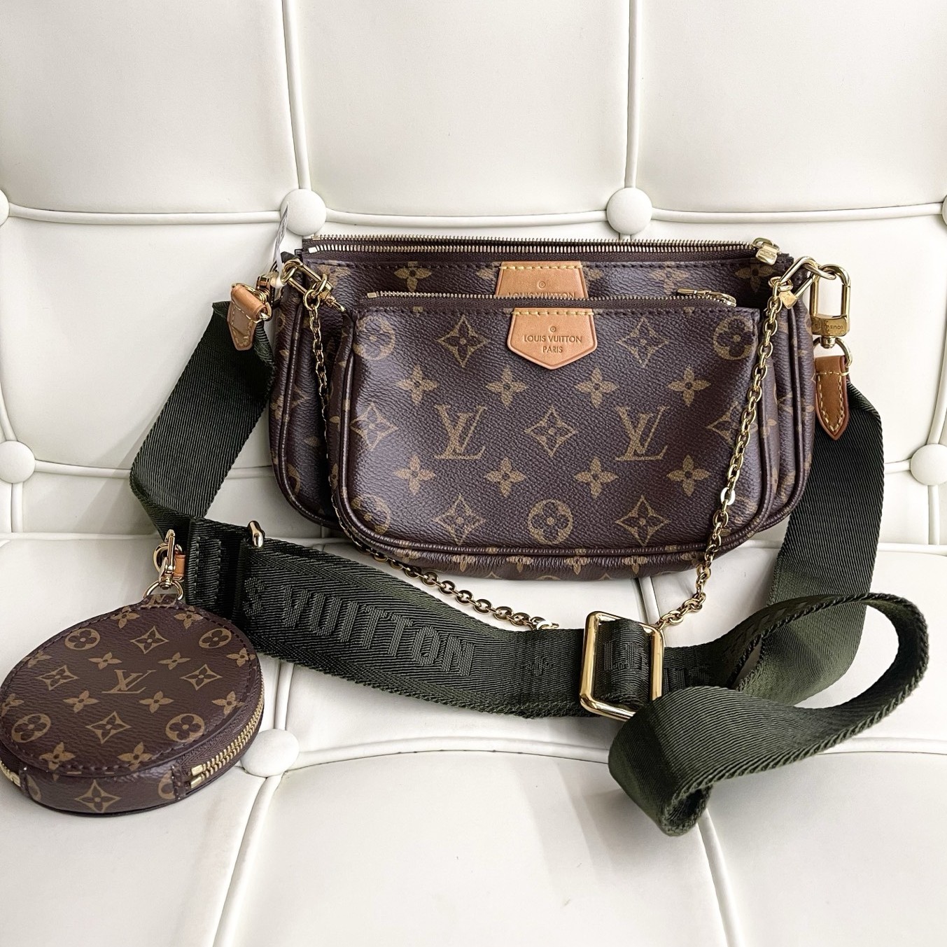 95新 LouisVuitton/路易威登 120278 lv老花五合一绿肩带斜挎包