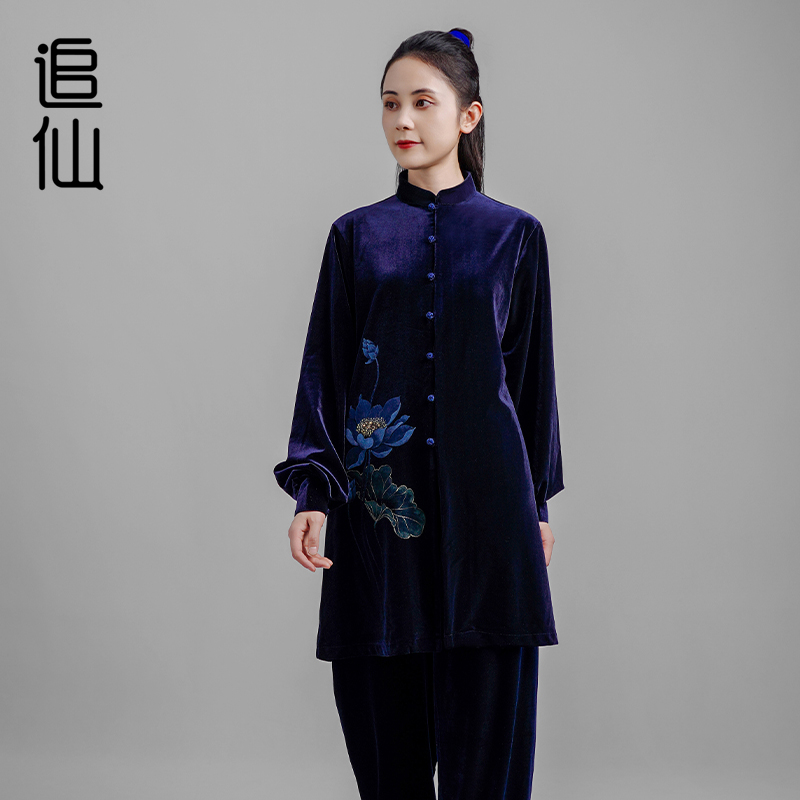 追仙原创秋冬南韩绒保暖新中式套装太极拳武术表演团体练功太极服
