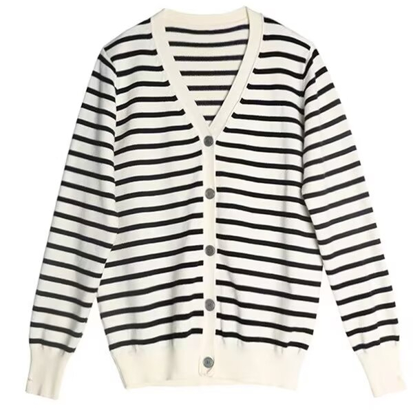 针织毛衣开衫卫衣新款韩系慵懒风休闲条纹连帽外套女春秋季新款