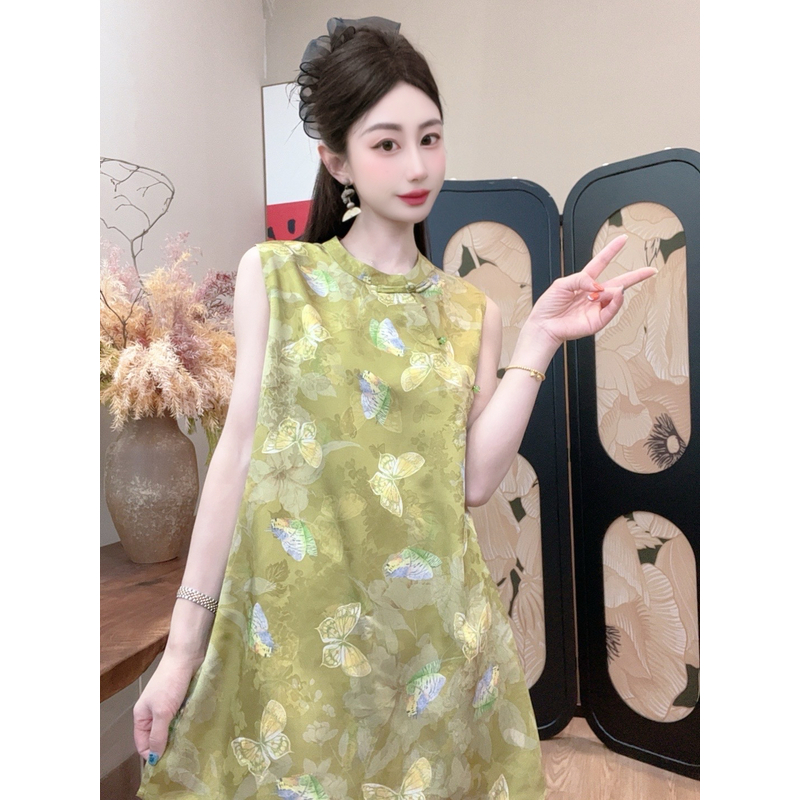 【田园梦长款】2025夏季新款百搭显瘦新中式短袖女日常宽松中长款