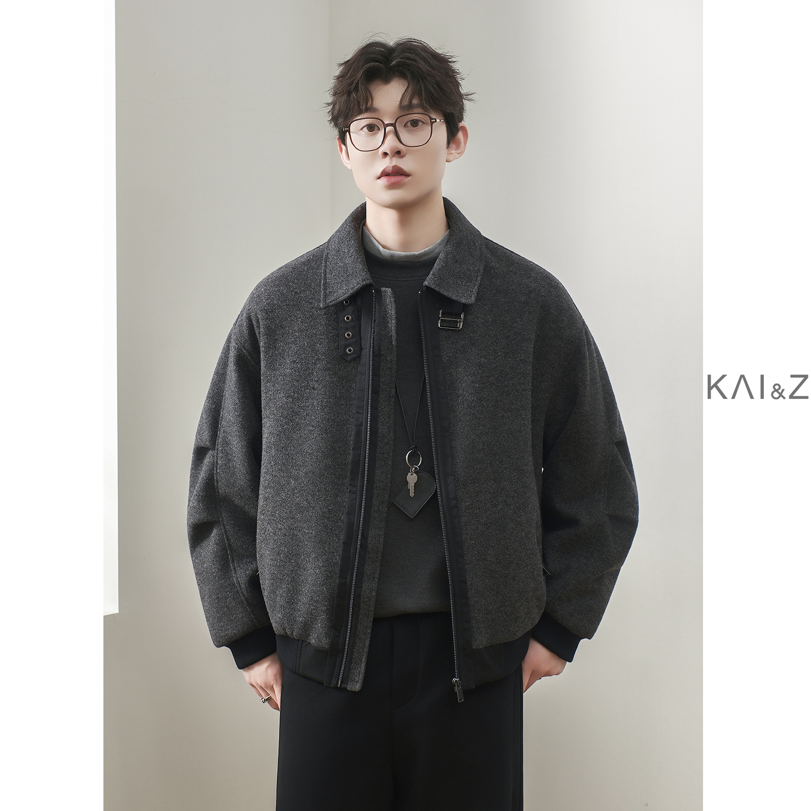 绵羊毛呢羽绒服外套男秋冬季2025新款宽松潮流冬装加厚呢子夹克潮