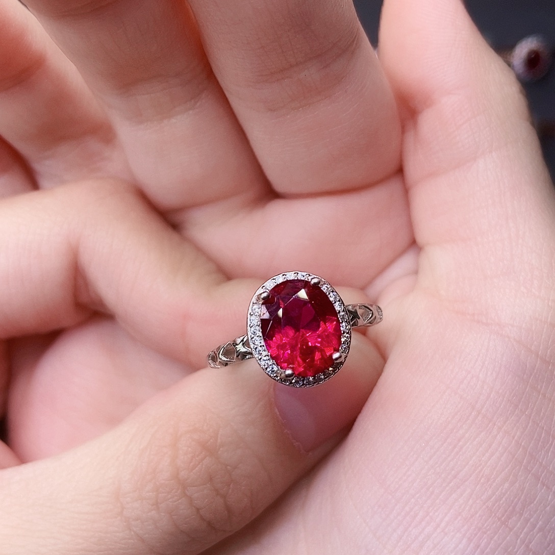 红宝石戒指银S925镶嵌
