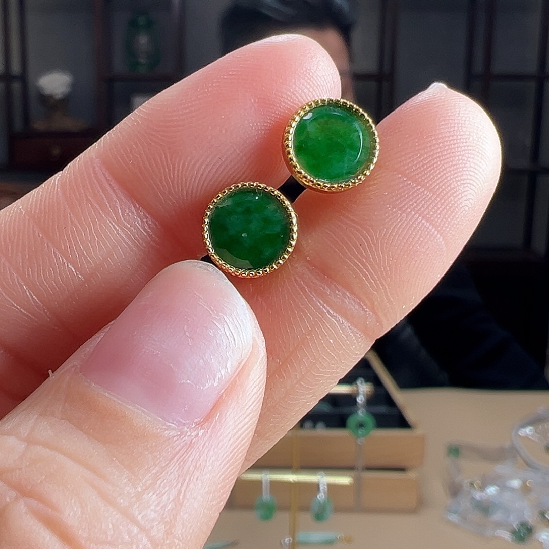 翡翠银S925镶嵌耳饰耳环