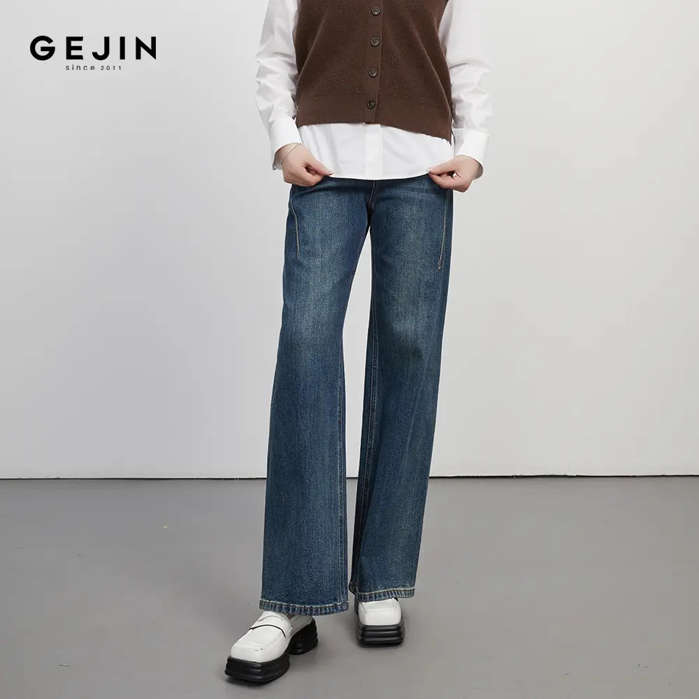 GEJIN/歌锦秋季新款简约复古休闲设计感直通牛仔裤9342530403