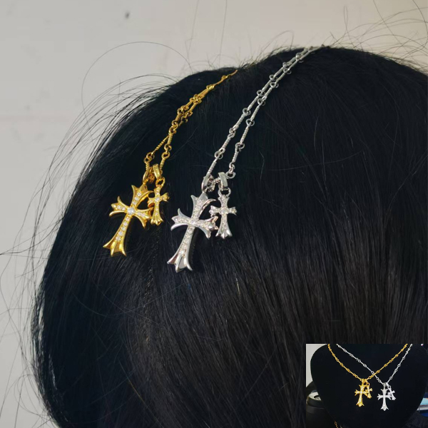 29-XL克裸双十字925银莫桑钻镀18K 发夹