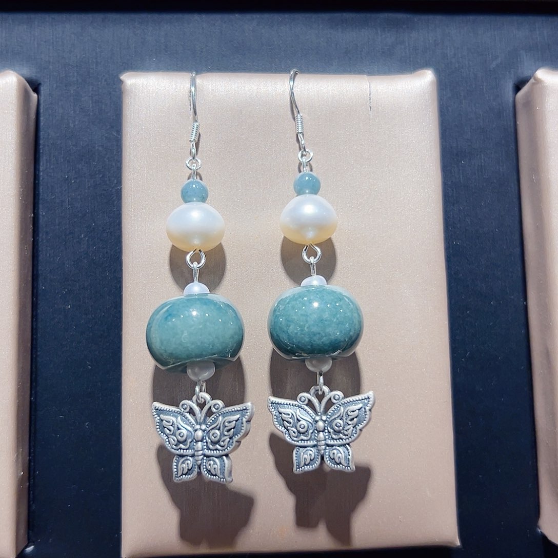 翡翠银S925镶嵌挂件耳环