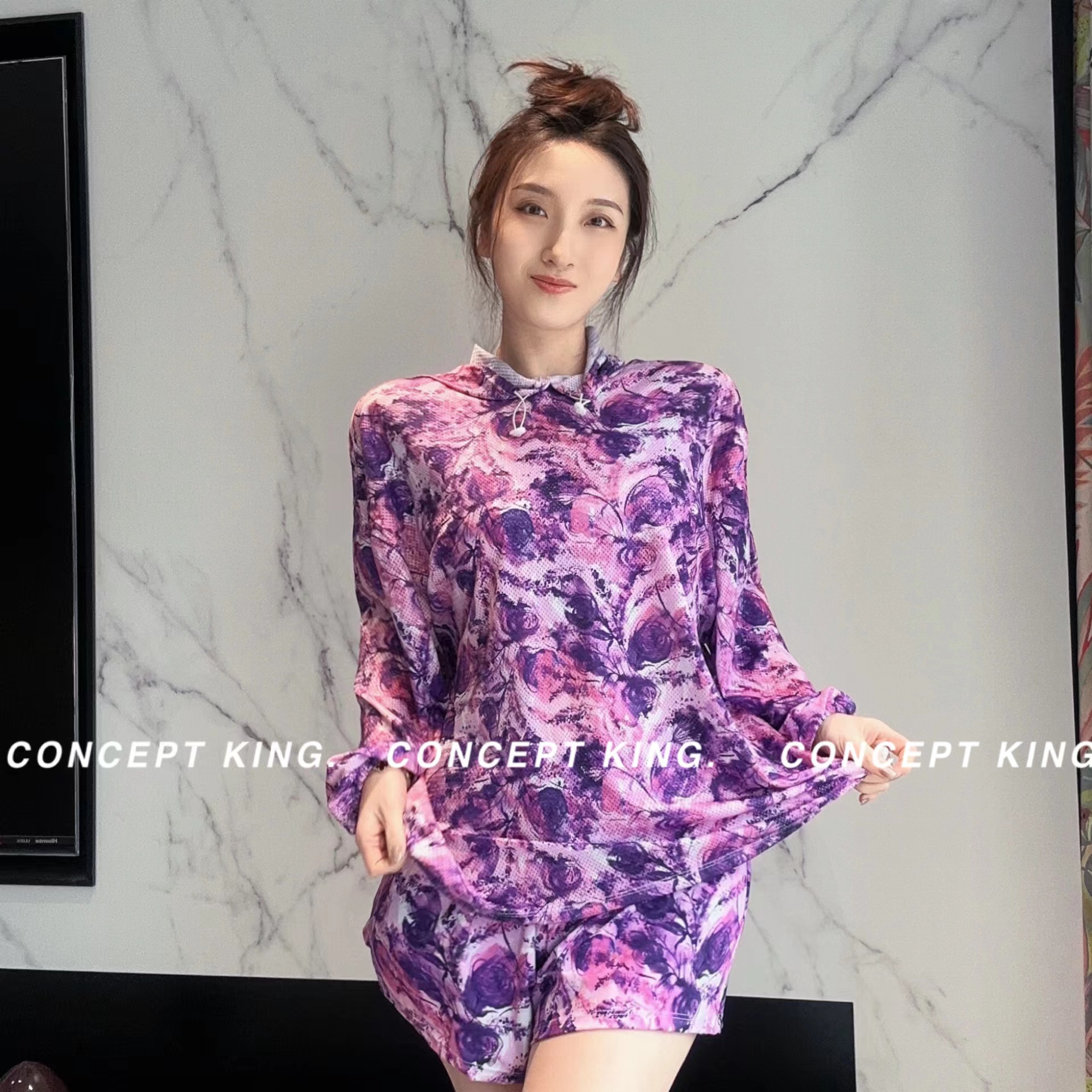  三件套速干凉感固定杯保守遮肚显瘦罩衫运动泳衣度假泳装