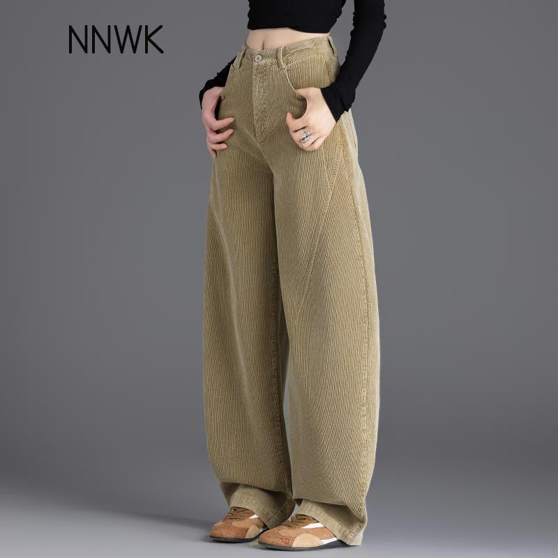 卡其色加绒休闲裤女高级感灯芯绒裤子女款2025新款秋冬弯刀哈伦裤