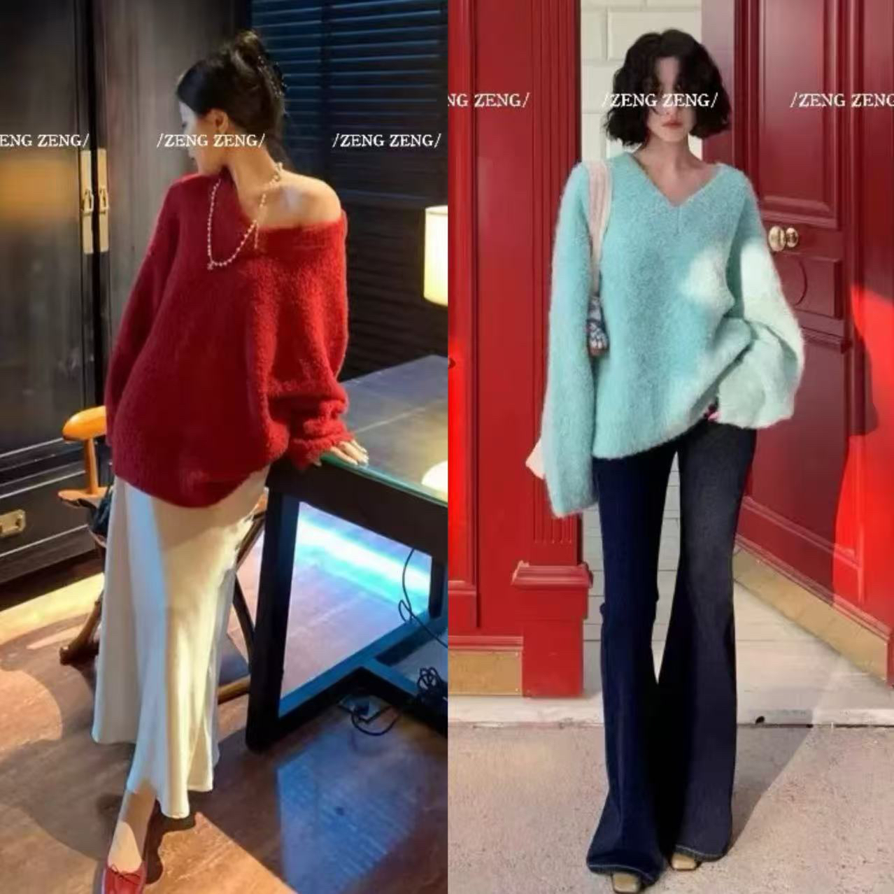 【红人馆】圈圈毛v领毛衫