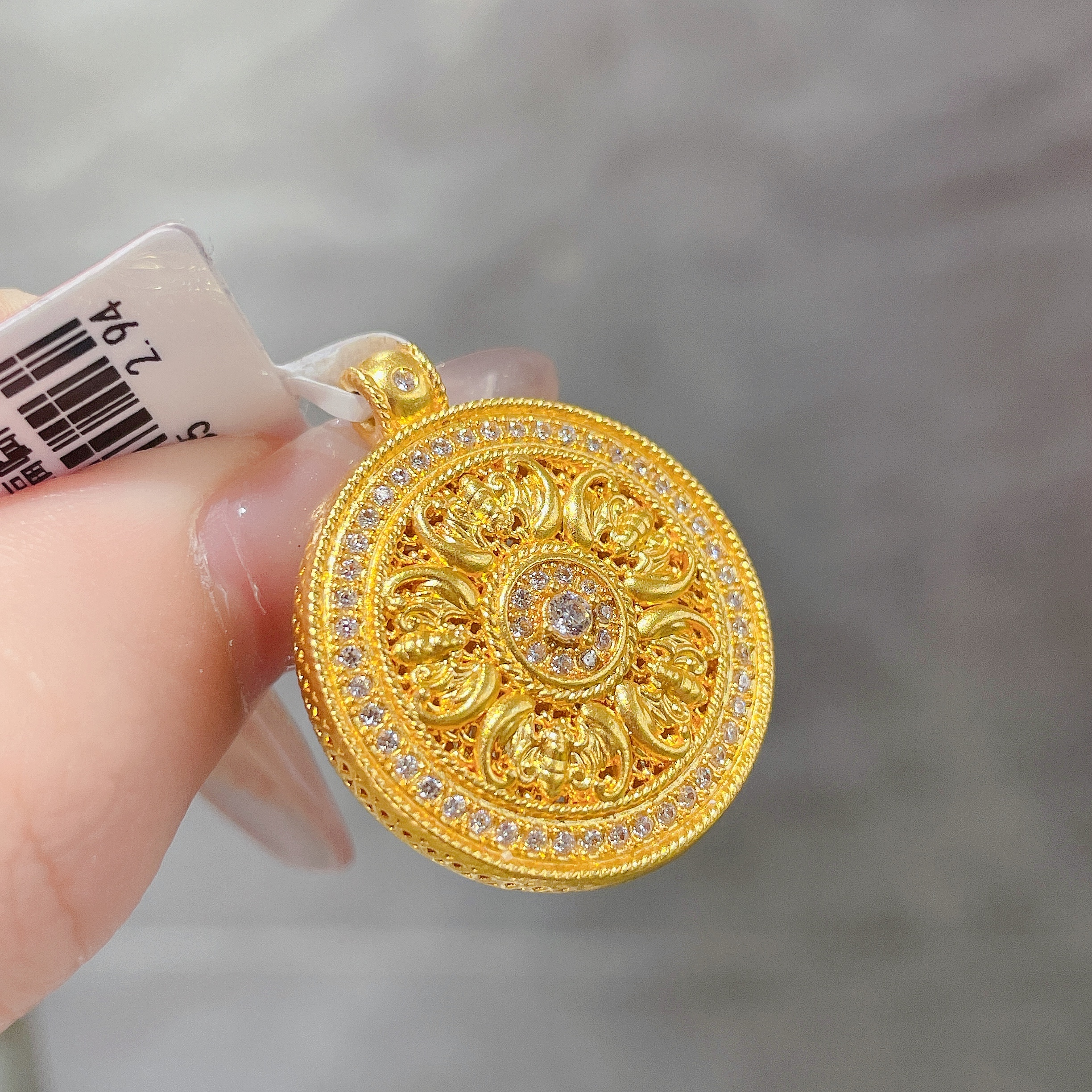 足金999 黄金首饰 5D莫桑五福临门罗盘吊坠（赠绳子）