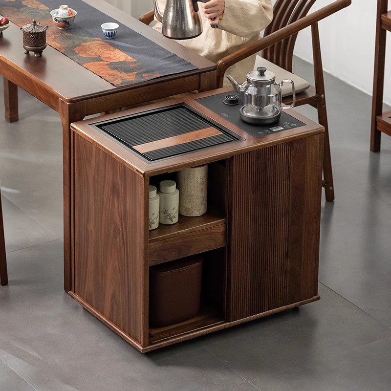 【北美黑胡桃木】茶桌烧水壶一体柜实木茶台茶水柜茶具收纳柜子