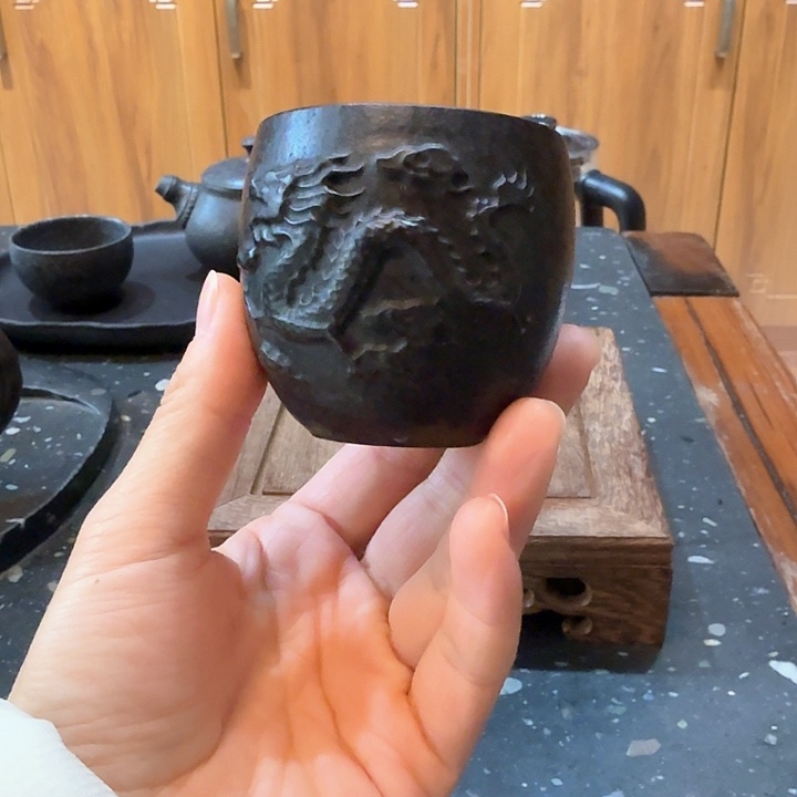 冰碛岩岩石雕茶杯龙杯