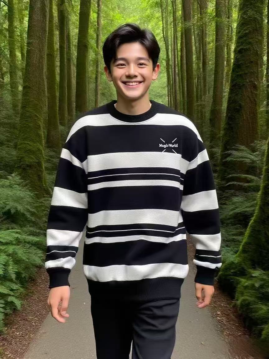 条纹长袖秋季宽松圆领黑白条纹针织