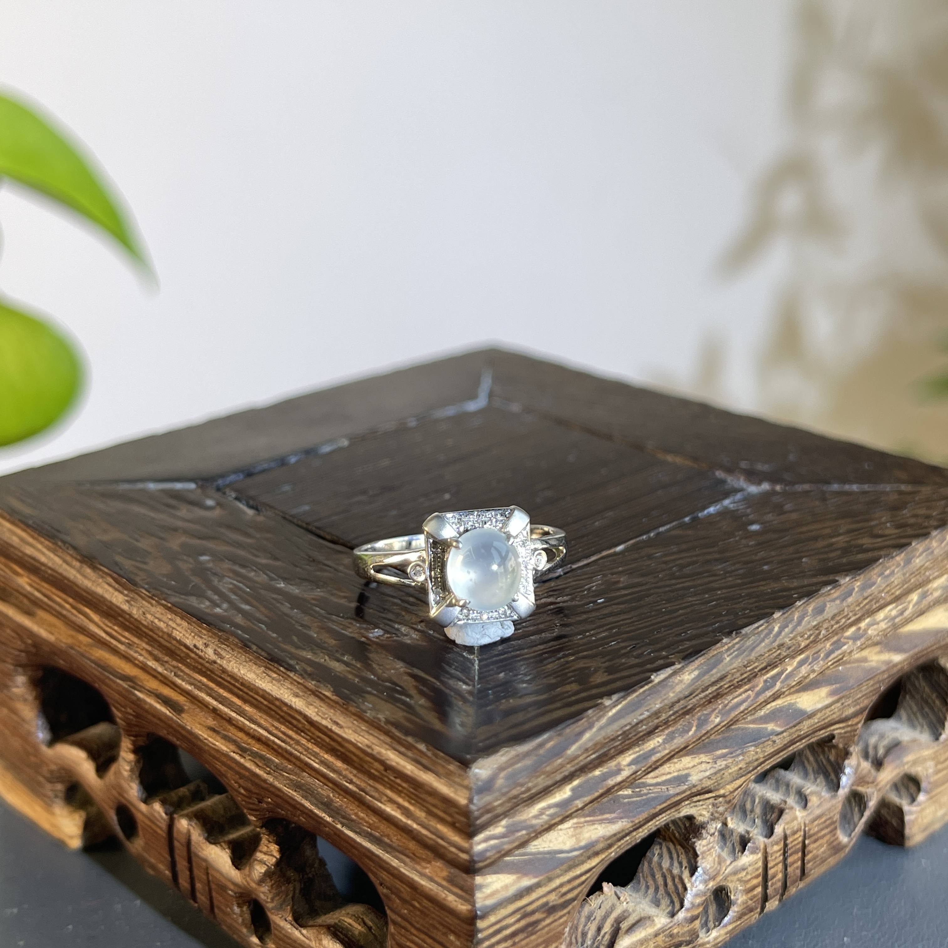 JTB14-70 天然缅甸翡翠A货 18K含钻镶嵌戒指15#