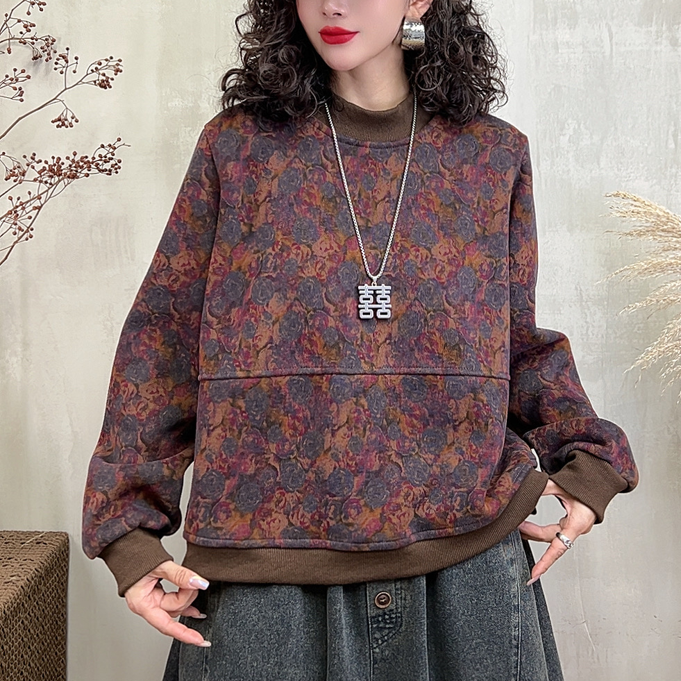 18397新款秋冬加绒印花休闲减龄宽松显瘦卫衣