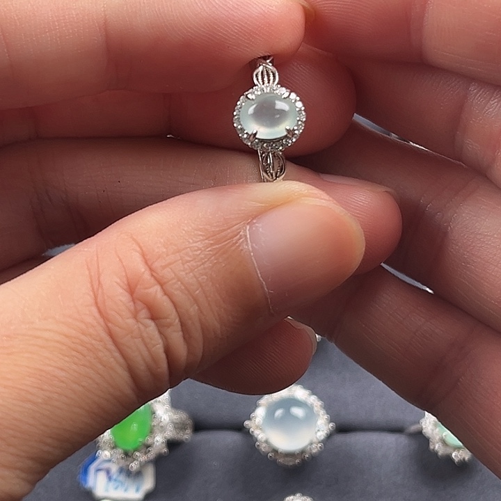 翡翠银S925镶嵌戒指缅甸A货翡翠