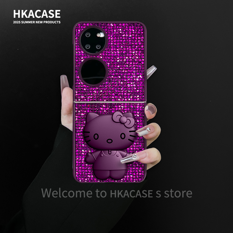 适用华为p50pocket手机壳kt猫二合一折叠闪钻星空全包保护套