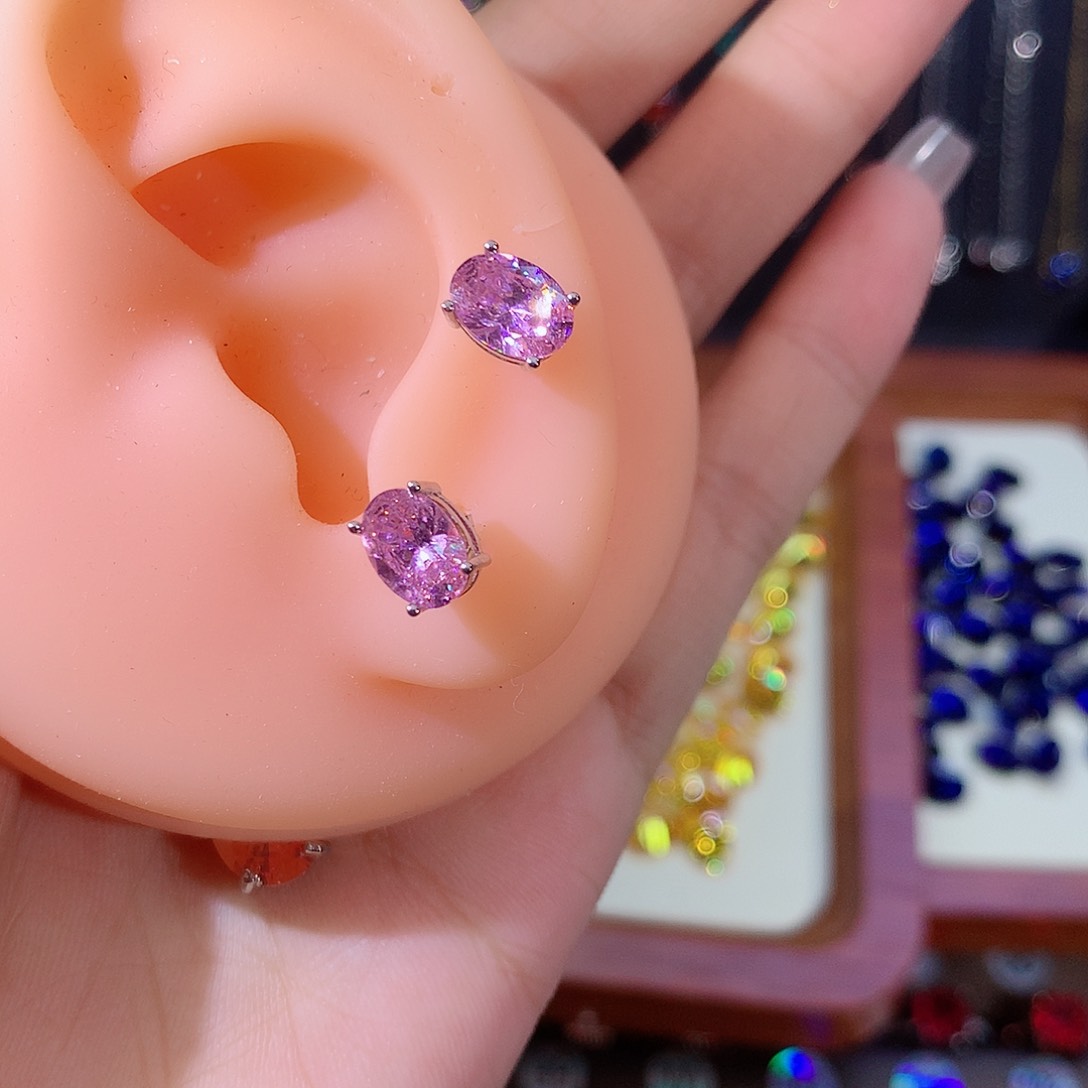 蓝宝石耳饰银S925镶嵌白68