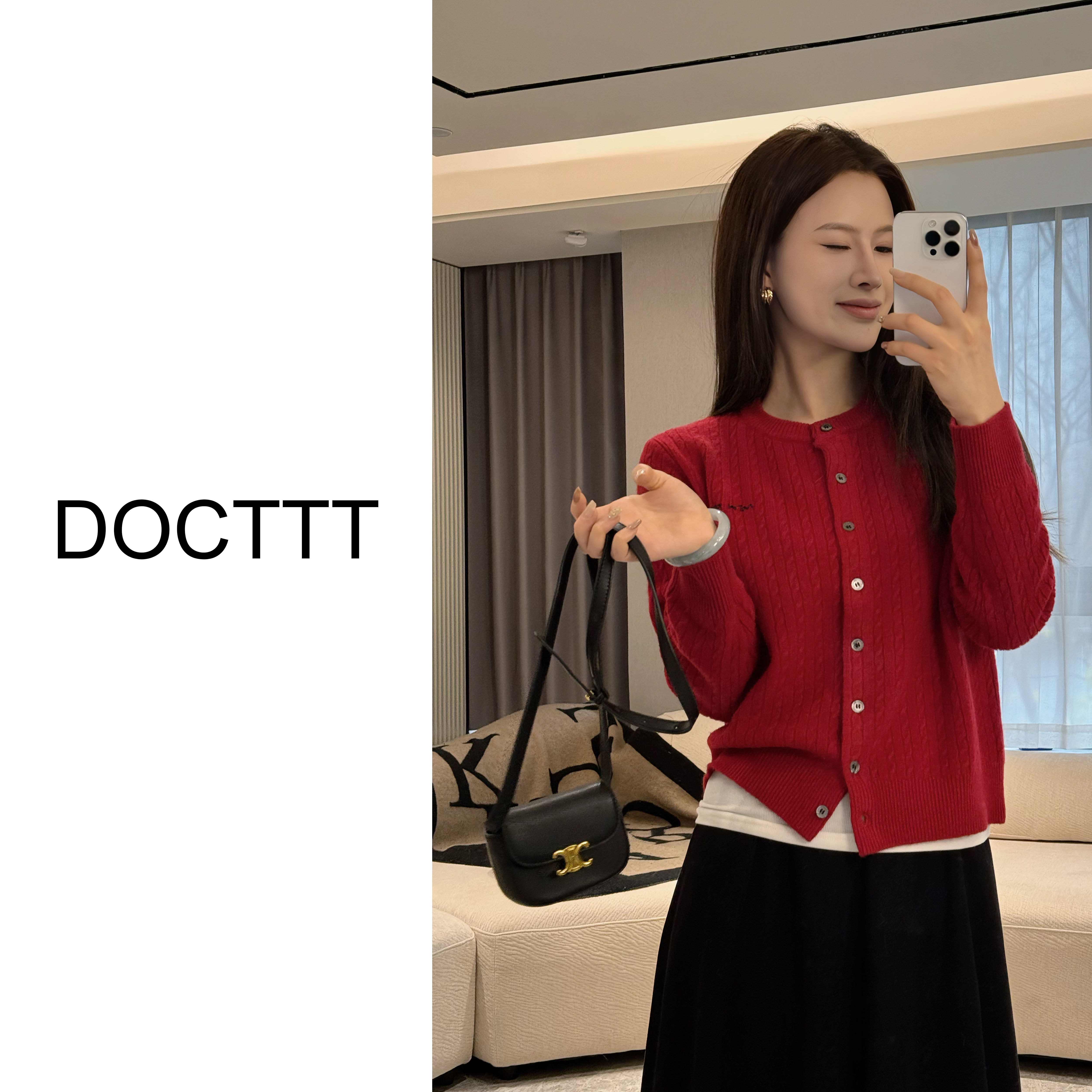 《DCT》气质入骨*100绵羊毛复古圆领单排扣式针织开衫D25208